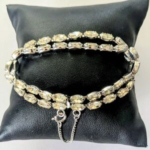 Gorgeous Vintage Silver Plated Navette Paste Double Row Bracelet 6.5"